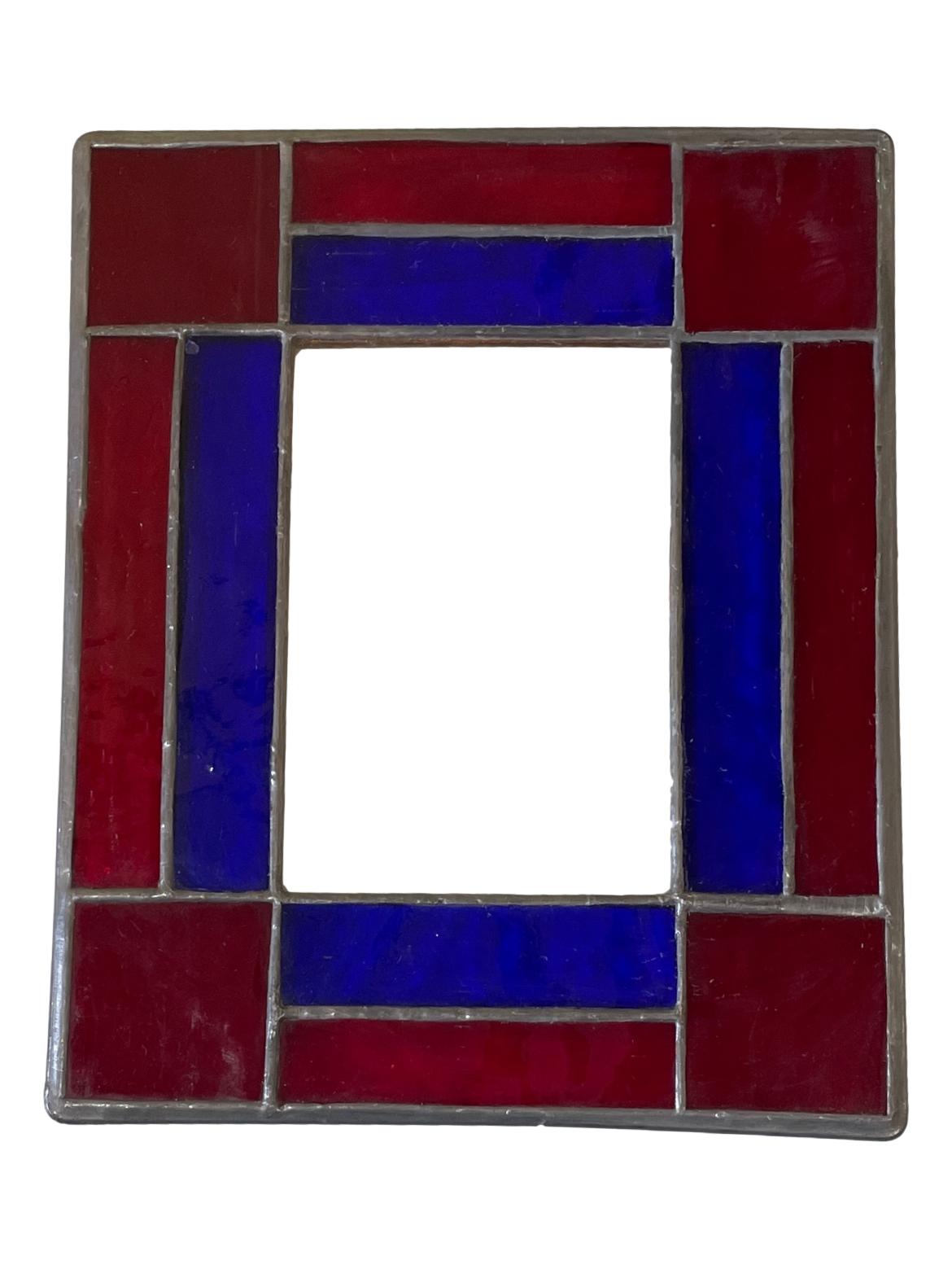 Stained Glass Frame Royal Blue & Red 8.5" L 7" W - Ysleta Mission Gift Shop- VOTED El Paso's Best Gift Shop