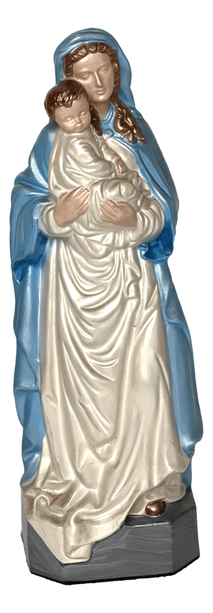 Statue Ceramic Madonna And Child Handpainted Locally H: 13 inches X W: 4 inches - Ysleta Mission Gift Shop- VOTED 2022 El Paso's Best Gift Shop