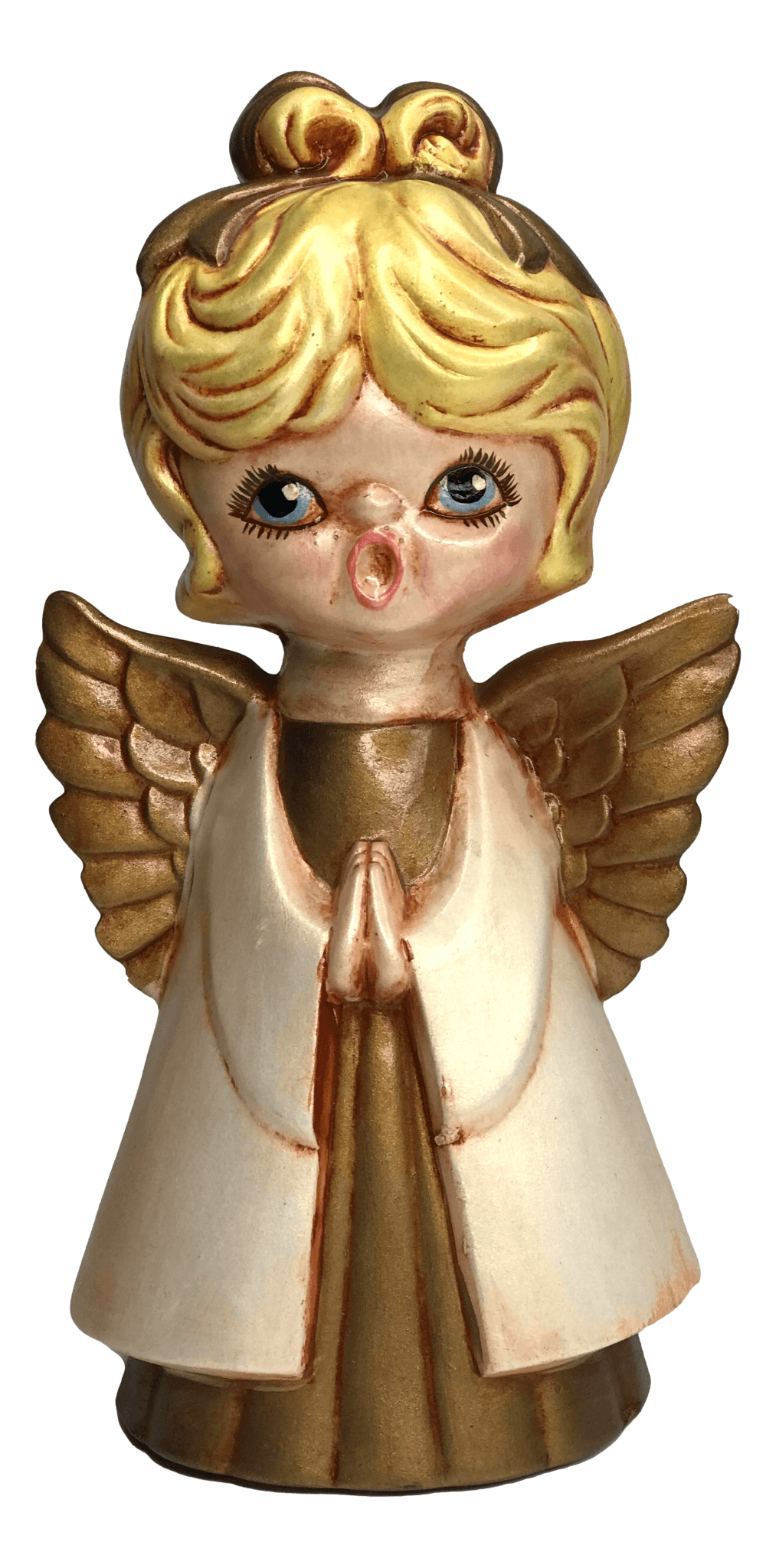 Statue Ceramic Prayer Angel With Gold Wings W: 3 inches X H: 7 inches - Ysleta Mission Gift Shop- VOTED 2022 El Paso's Best Gift Shop