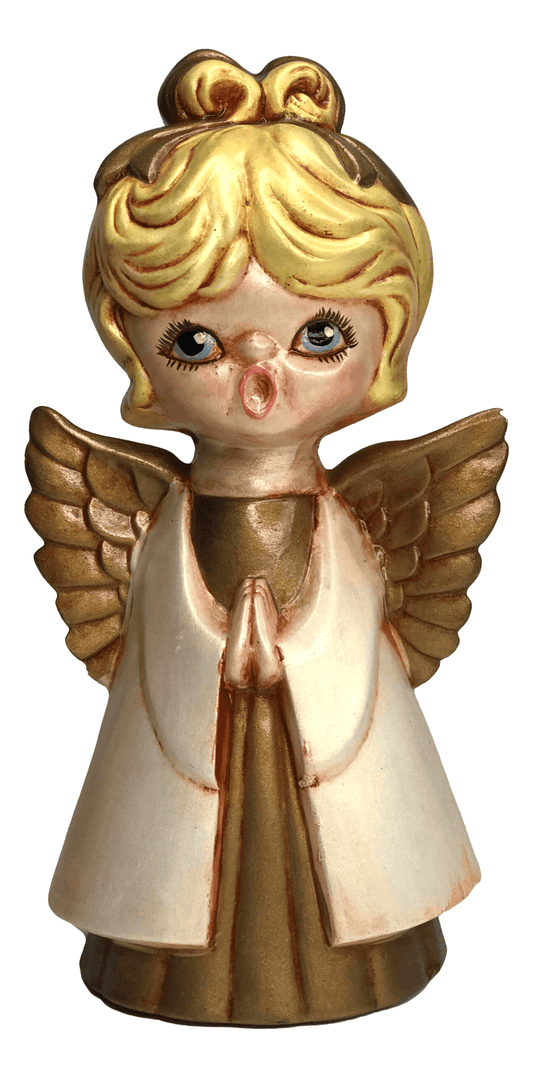 Statue Ceramic Prayer Angel With Gold Wings