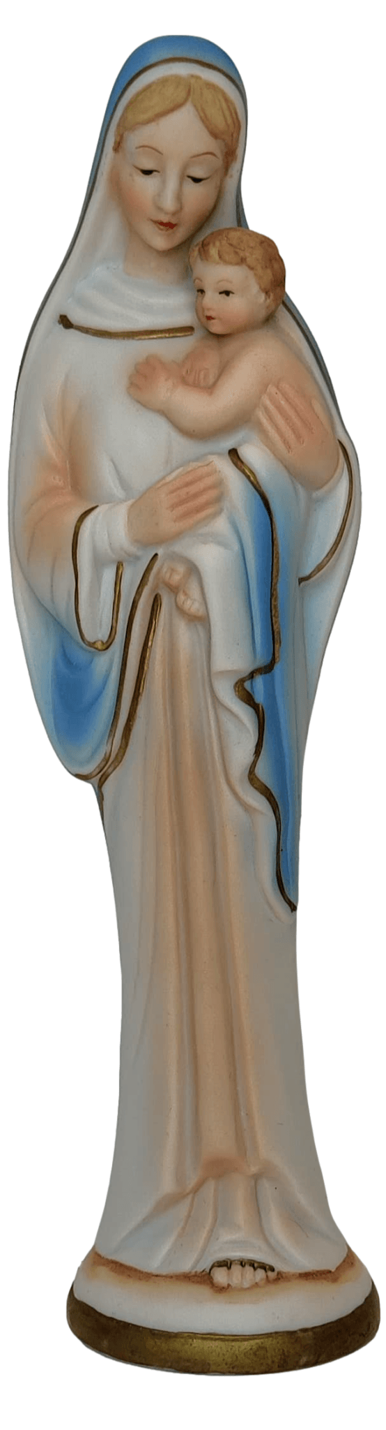 Statue Madonna and Child Porcelain Handpainted in Italy H: 8.5 inches X W: 2.5 inches - Ysleta Mission Gift Shop- VOTED El Paso's Best Gift Shop