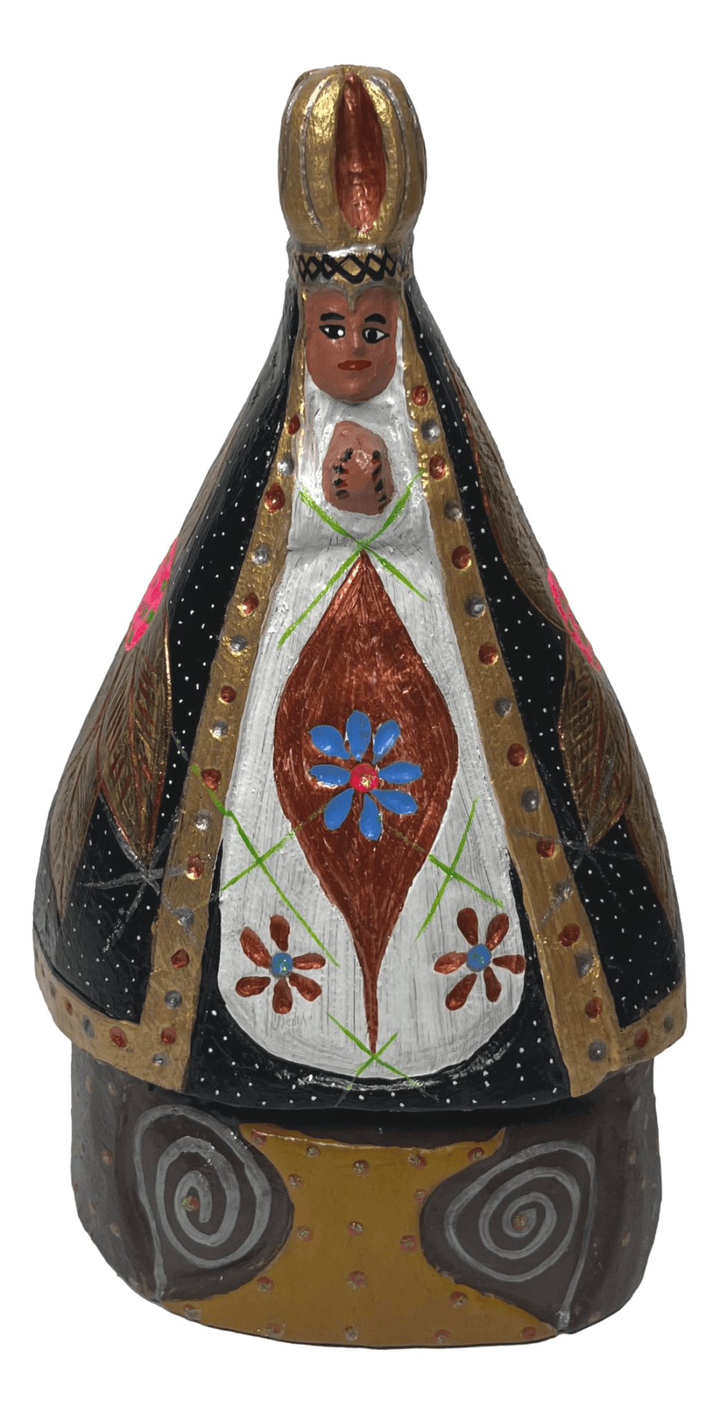 Statue Nuestra Senora Wood Handcrafted By Armando Carrillo Arrazola In Oaxaca Mexico H: 9.5 inches X W: 5.5 inches - Ysleta Mission Gift Shop- VOTED El Paso's Best Gift Shop