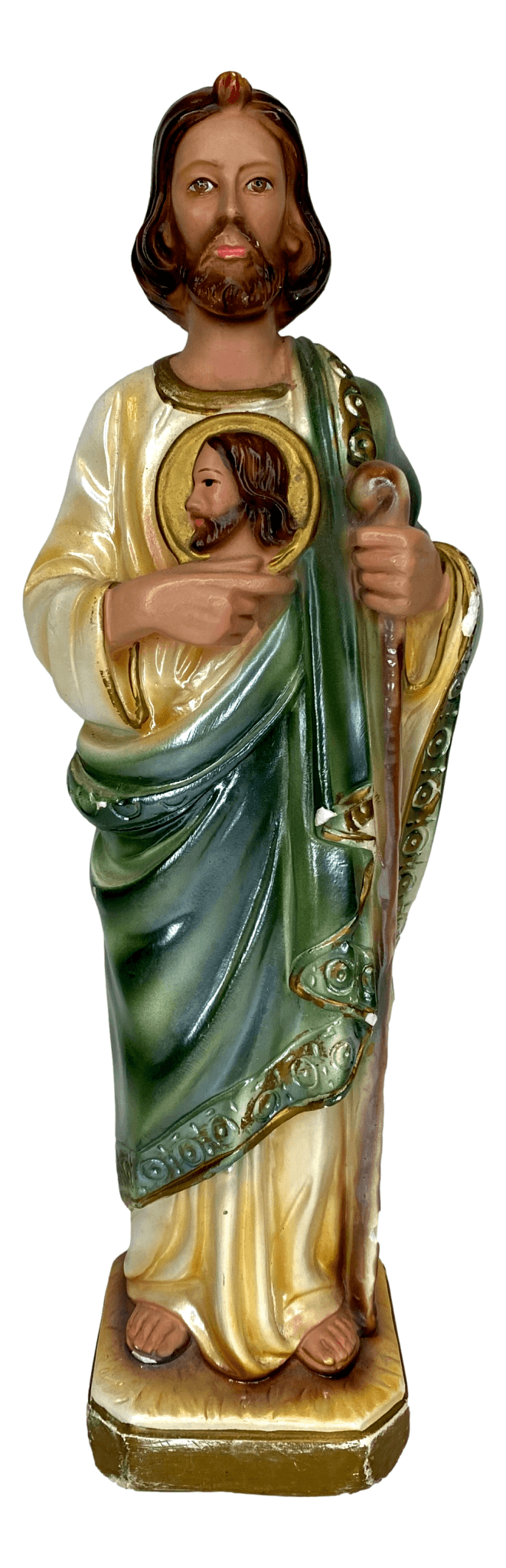 Statue Plaster of Paris Saint Jude Columbia Statuary 1978 Made in Italy 4 L x 3 W x 12 H Inches - Ysleta Mission Gift Shop- VOTED El Paso's Best Gift Shop