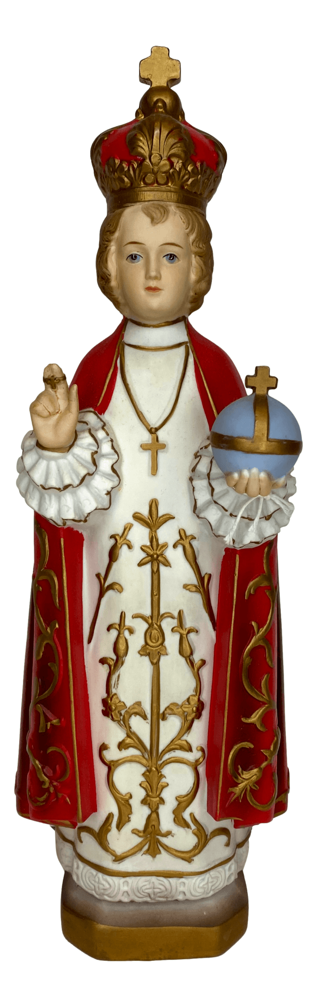 Statue Porcelain Saint Infant of Prague 1960's 4 1/2 L x 3 W x 12 1/2 W Inches - Ysleta Mission Gift Shop- VOTED El Paso's Best Gift Shop