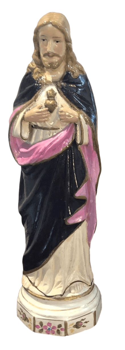 Statue Sacred Heart of Jesus Japanese Restored Paint Refreshed and Sealed Porcelain 11" H - Ysleta Mission Gift Shop- VOTED El Paso's Best Gift Shop