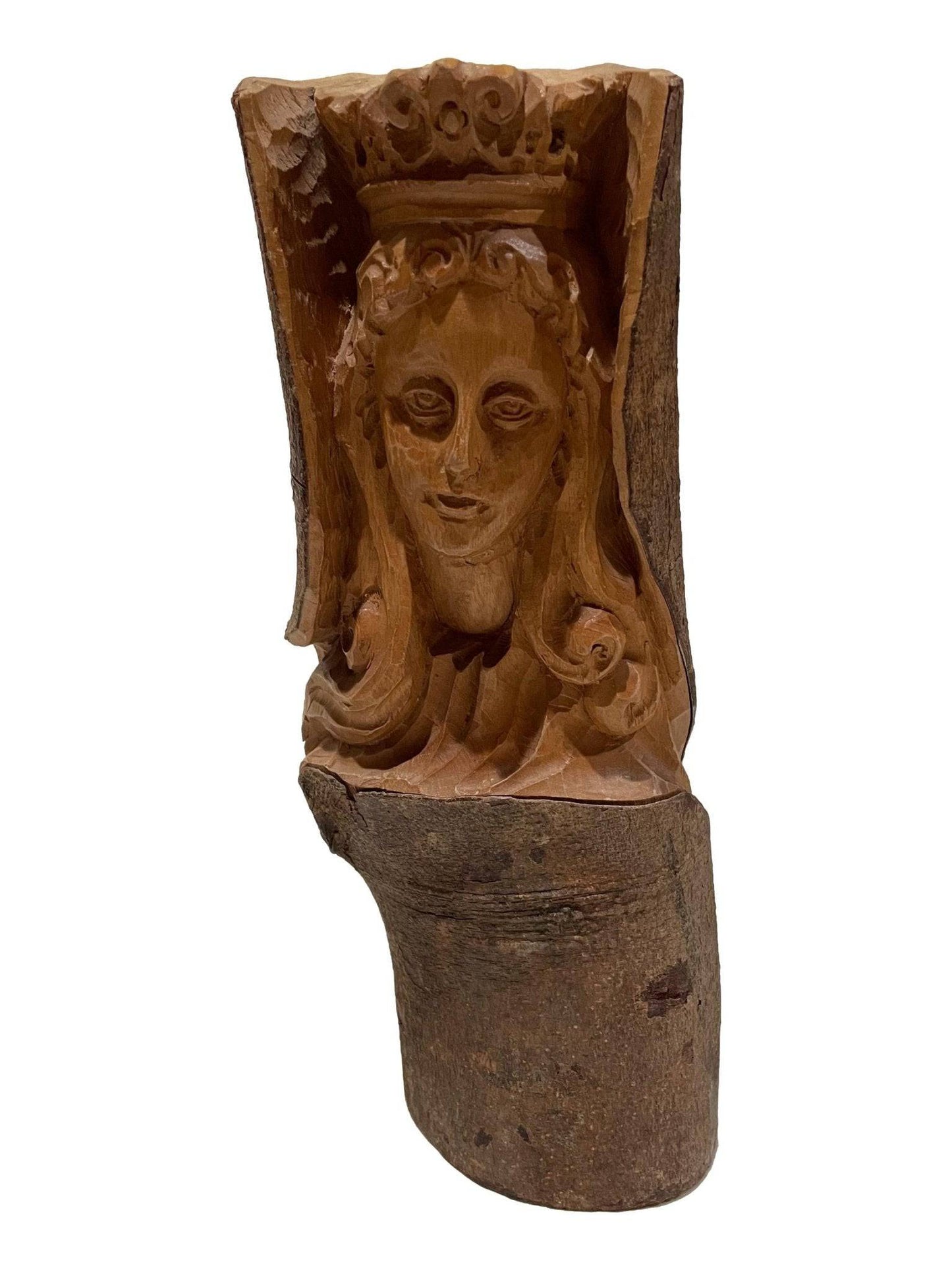 Statue Virgin Mary Wood Trunk Piece Handcarved - Ysleta Mission Gift Shop