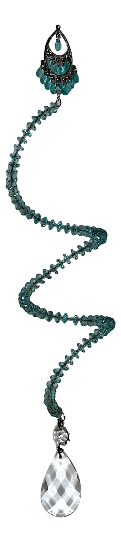 Suncatcher 3 Spiral Design Turquoise Colored Beads Jeweled Parts L: 25 Inches Handcrafted By El Paso Artist Nancy - Ysleta Mission Gift Shop- VOTED El Paso's Best Gift Shop