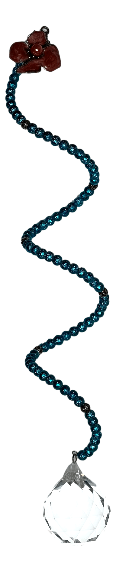 Suncatcher 9 Spiral Design Round Blue Bead Garnet Color Flower Jeweled Parts L:18 Inches Handcrafted By El Paso Artist Nancy - Ysleta Mission Gift Shop- VOTED El Paso's Best Gift Shop