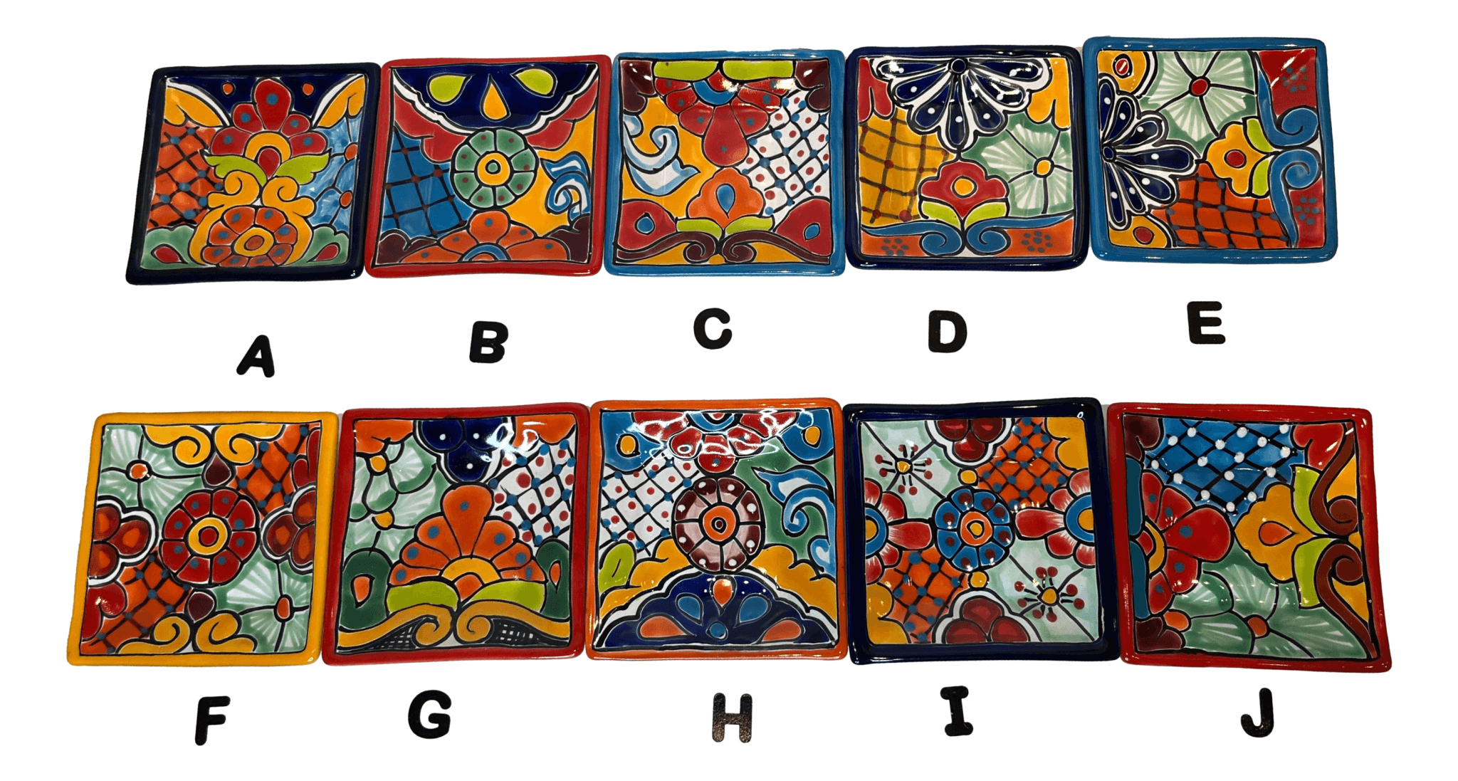 Talavera Dishware Square Plates Handcrafted By Skilled Mexican Artisans L: 5 inches X W: 5 inches - Ysleta Mission Gift Shop- VOTED 2022 El Paso's Best Gift Shop