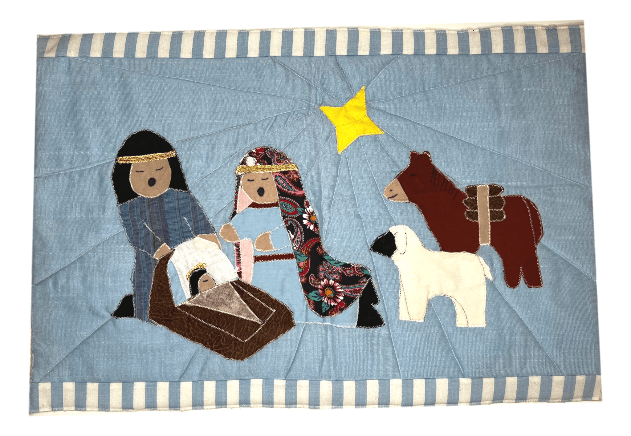 Tapestry Nativity Handstitched Locally L: 25 inches X W: 16 inches - Ysleta Mission Gift Shop- VOTED 2022 El Paso's Best Gift Shop