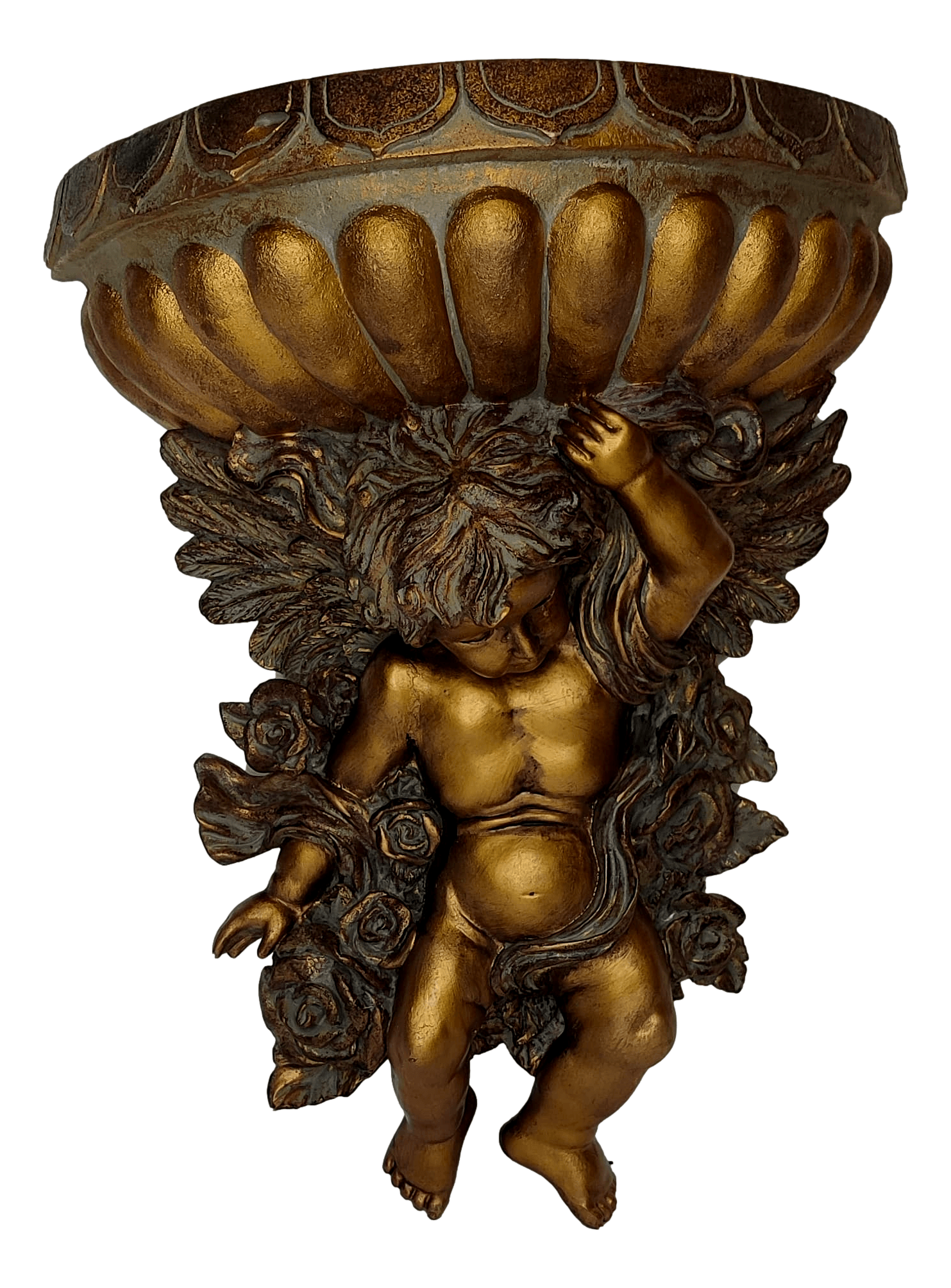 Wall Shelf For Statue Cherub Antique Gold Baroque Style L: 12 inches X W: 9.5 inches - Ysleta Mission Gift Shop- VOTED El Paso's Best Gift Shop